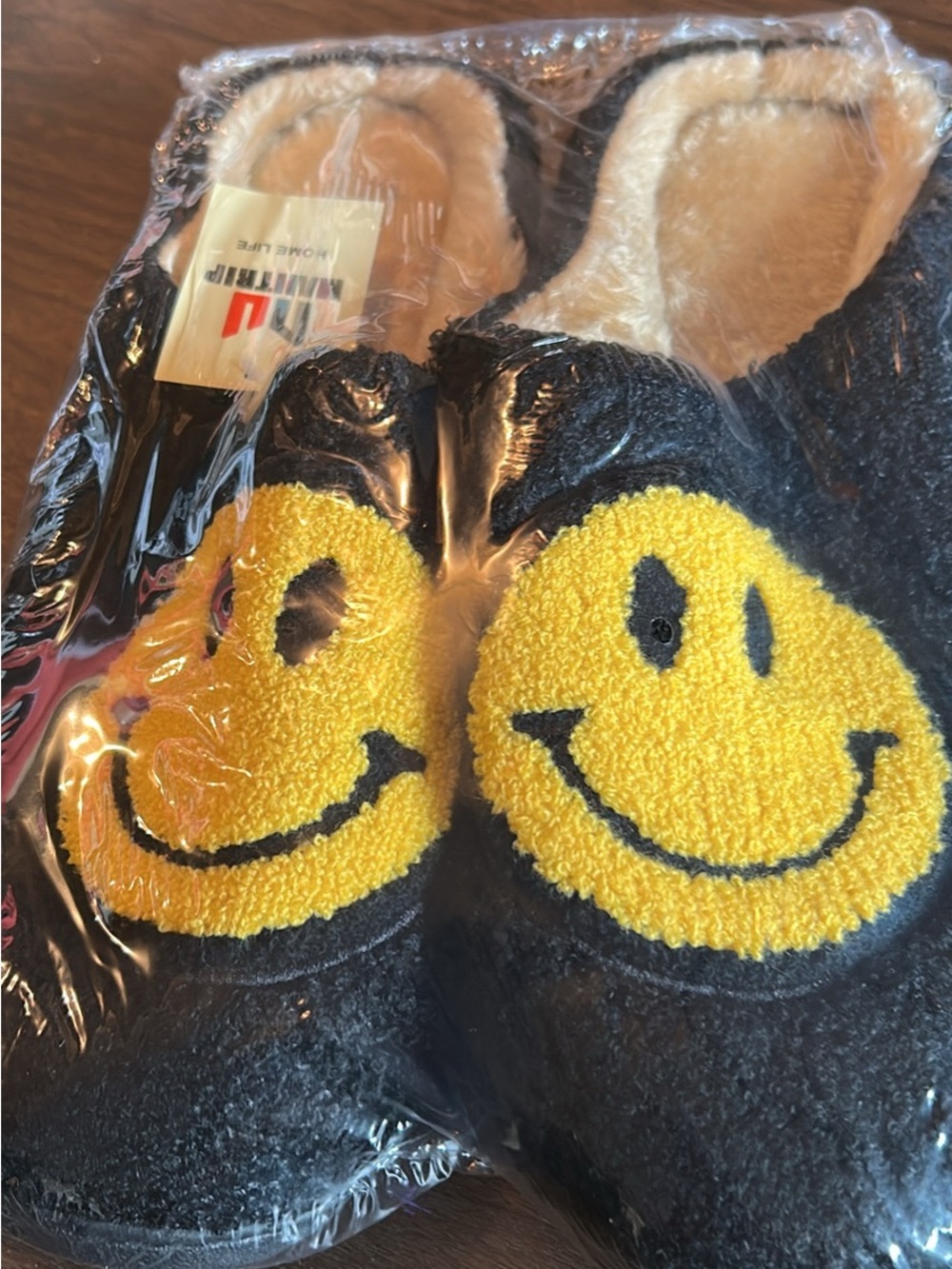 Black smiley Slippers with Yellow Smiley Face